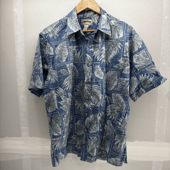 Cooke Street Mens Honolulu Camp Hawaiian Shirt Medium Blue Green Leaves - Picture 1 of 5